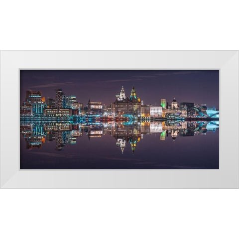 Liverpool city skyline across the River Mersey, UK, FTBR-1872 White Modern Wood Framed Art Print by Frank, Assaf