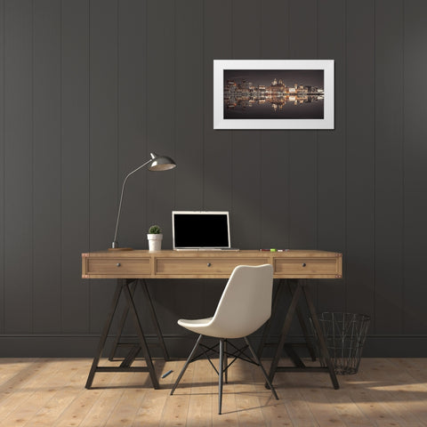 Liverpool skyline across the River Mersey, UK White Modern Wood Framed Art Print by Frank, Assaf
