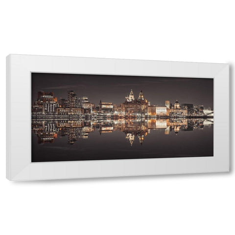 Liverpool skyline across the River Mersey, UK White Modern Wood Framed Art Print by Frank, Assaf