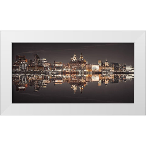 Liverpool skyline across the River Mersey, UK White Modern Wood Framed Art Print by Frank, Assaf