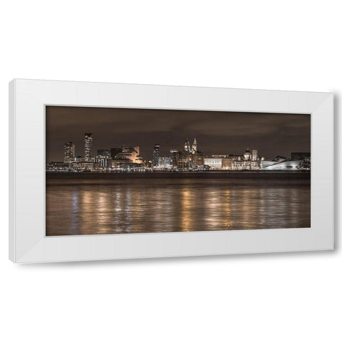 Liverpool city skyline across the River Mersey, UK,FTBR-1873 White Modern Wood Framed Art Print by Frank, Assaf