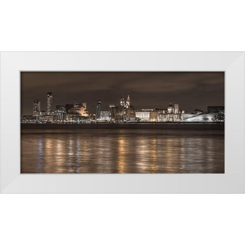 Liverpool city skyline across the River Mersey, UK,FTBR-1873 White Modern Wood Framed Art Print by Frank, Assaf