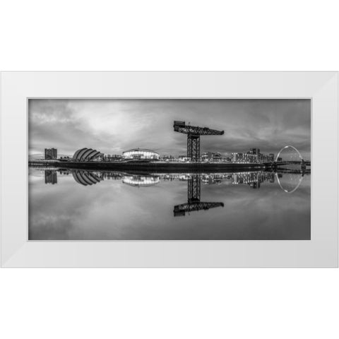 View along the river Clyde at night, Glasgow White Modern Wood Framed Art Print by Frank, Assaf