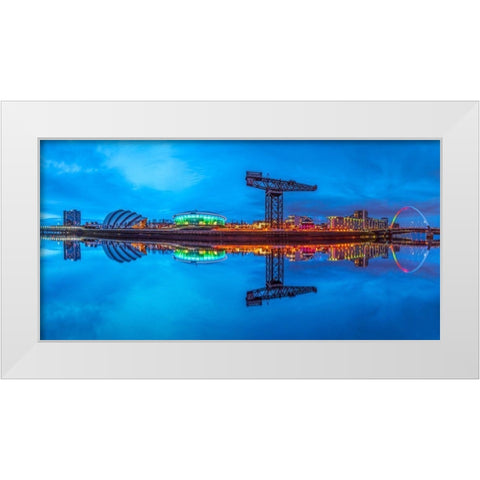 View along the river Clyde at night, Glasgow White Modern Wood Framed Art Print by Frank, Assaf