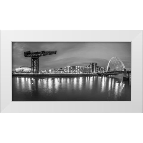 View along the river Clyde at night, Glasgow White Modern Wood Framed Art Print by Frank, Assaf