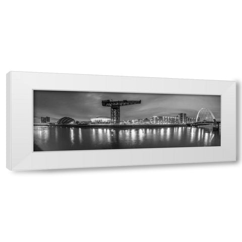 View along the river Clyde at night, Glasgow White Modern Wood Framed Art Print by Frank, Assaf