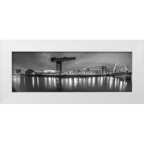 View along the river Clyde at night, Glasgow White Modern Wood Framed Art Print by Frank, Assaf