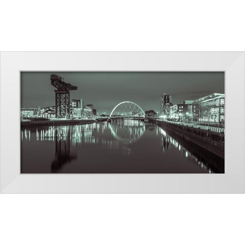 View along the river Clyde at night, Glasgow, FTBR-1901 White Modern Wood Framed Art Print by Frank, Assaf