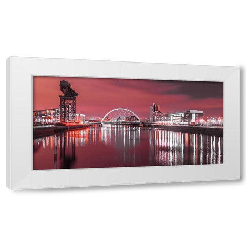 View along the river Clyde at night, Glasgow, FTBR-1902 White Modern Wood Framed Art Print by Frank, Assaf