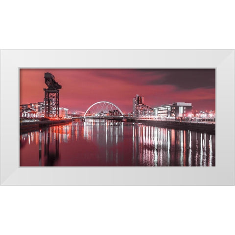 View along the river Clyde at night, Glasgow, FTBR-1902 White Modern Wood Framed Art Print by Frank, Assaf
