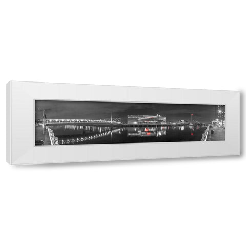 View along the river Clyde at night, Glasgow White Modern Wood Framed Art Print by Frank, Assaf