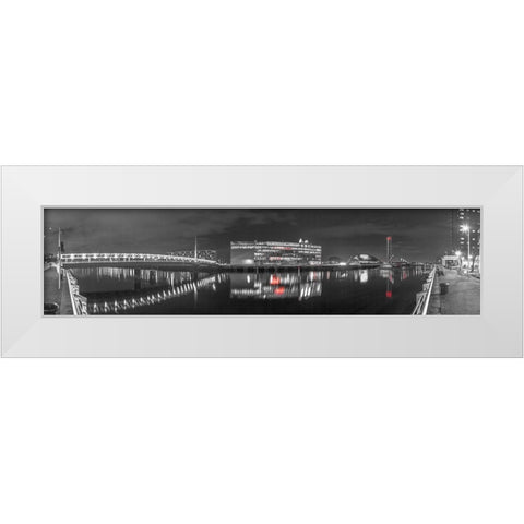 View along the river Clyde at night, Glasgow White Modern Wood Framed Art Print by Frank, Assaf