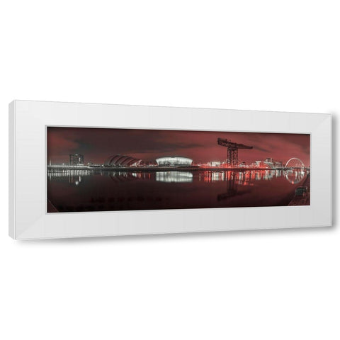 View along the river Clyde at night-Glasgow White Modern Wood Framed Art Print by Frank, Assaf