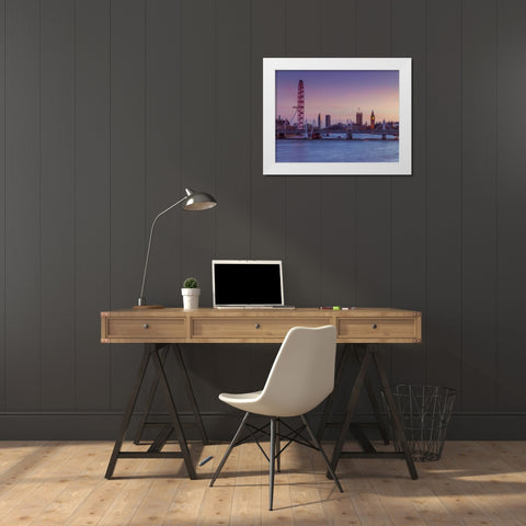 London cityscape over river Thames White Modern Wood Framed Art Print by Frank, Assaf