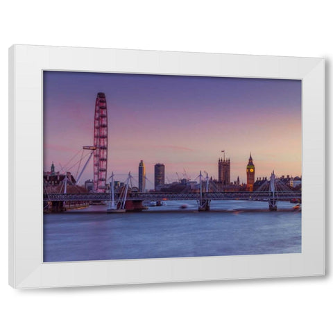 London cityscape over river Thames White Modern Wood Framed Art Print by Frank, Assaf