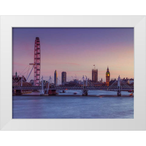 London cityscape over river Thames White Modern Wood Framed Art Print by Frank, Assaf
