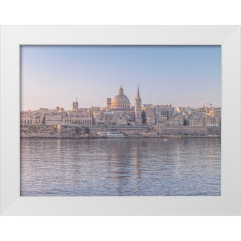 The harbour and St. Pauls Anglican Cathedral at Valletta, Malta White Modern Wood Framed Art Print by Frank, Assaf