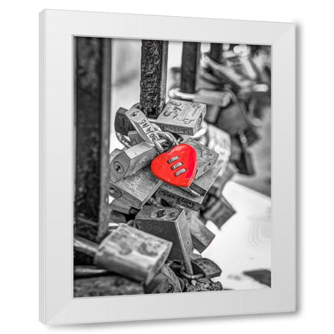 Love padlocks on bridge railing, St Julians, Malta White Modern Wood Framed Art Print by Frank, Assaf