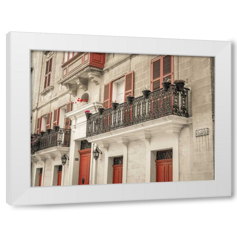 Traditional Maltese house with balcony, Mdina, Malta White Modern Wood Framed Art Print by Frank, Assaf