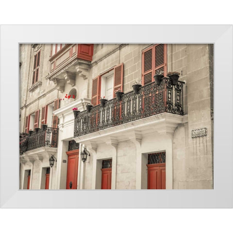 Traditional Maltese house with balcony, Mdina, Malta White Modern Wood Framed Art Print by Frank, Assaf
