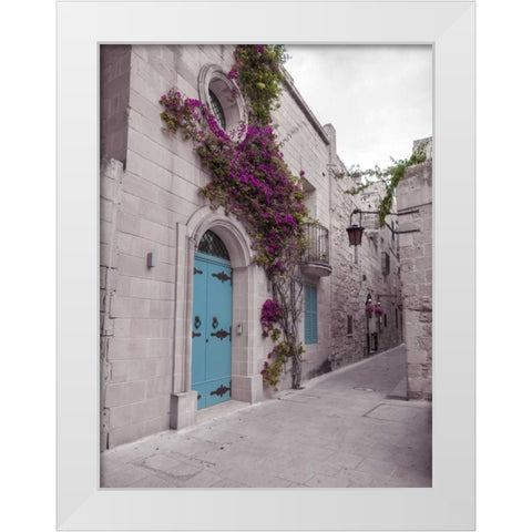 Traditional houses on narrow lanes of Mdina, Malta White Modern Wood Framed Art Print by Frank, Assaf