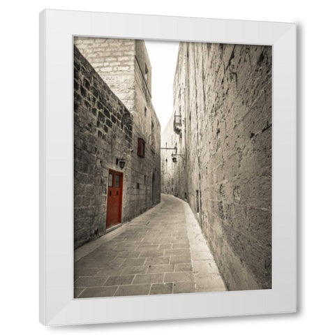 Traditional houses on narrow lanes of Mdina, Malta White Modern Wood Framed Art Print by Frank, Assaf