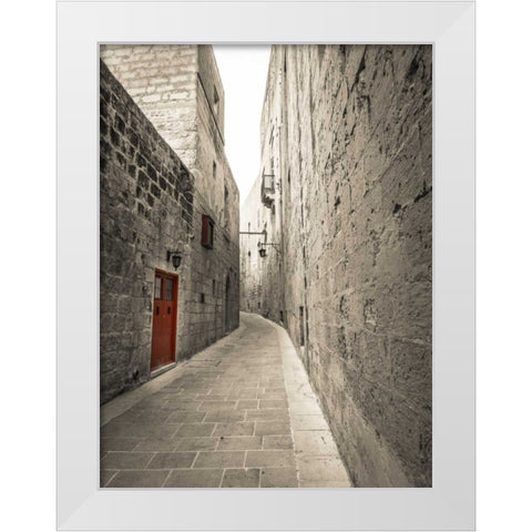 Traditional houses on narrow lanes of Mdina, Malta White Modern Wood Framed Art Print by Frank, Assaf