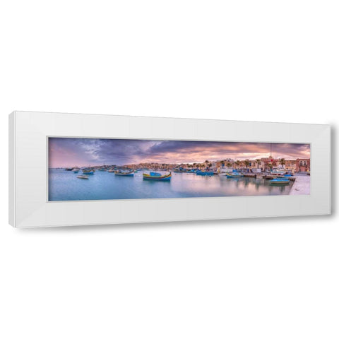 Marsaxlokk harbour, Malta White Modern Wood Framed Art Print by Frank, Assaf