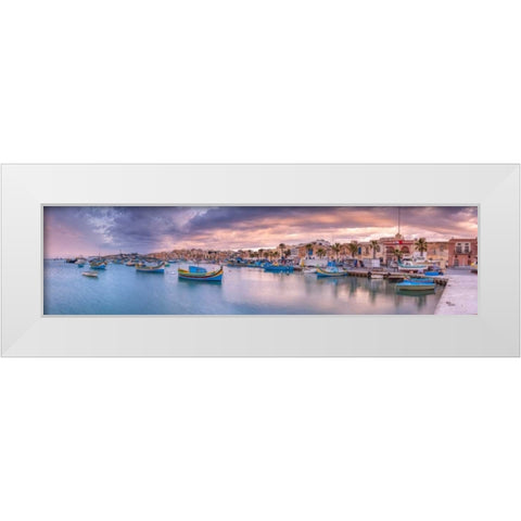 Marsaxlokk harbour, Malta White Modern Wood Framed Art Print by Frank, Assaf