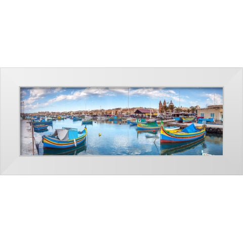 Marsaxlokk harbour, Malta White Modern Wood Framed Art Print by Frank, Assaf