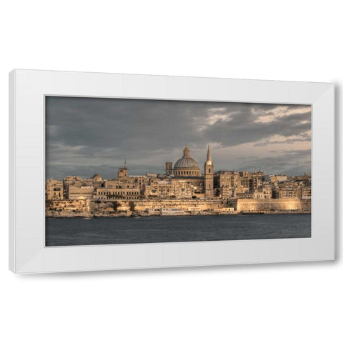 St Pauls Cathedral and Carmelite church at Valetta, Malta White Modern Wood Framed Art Print by Frank, Assaf