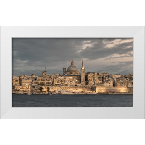 St Pauls Cathedral and Carmelite church at Valetta, Malta White Modern Wood Framed Art Print by Frank, Assaf