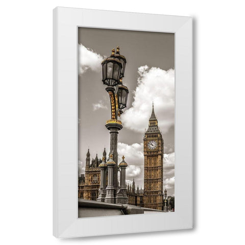Street lamp with Big Ben in background-London-UK White Modern Wood Framed Art Print by Frank, Assaf