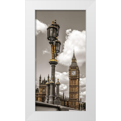 Street lamp with Big Ben in background-London-UK White Modern Wood Framed Art Print by Frank, Assaf