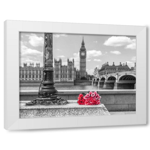 Bunch of Roses by a lampost, London, UK White Modern Wood Framed Art Print by Frank, Assaf