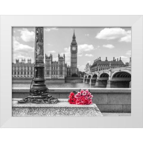 Bunch of Roses by a lampost, London, UK White Modern Wood Framed Art Print by Frank, Assaf