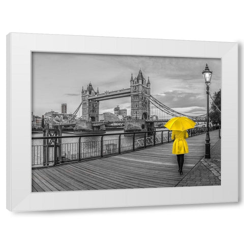 Lady in yellow, Tower bridge, London White Modern Wood Framed Art Print by Frank, Assaf
