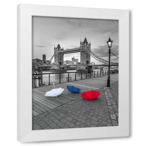 Colorful umbrellas on promenade near Tower bridge-London-UK White Modern Wood Framed Art Print by Frank, Assaf
