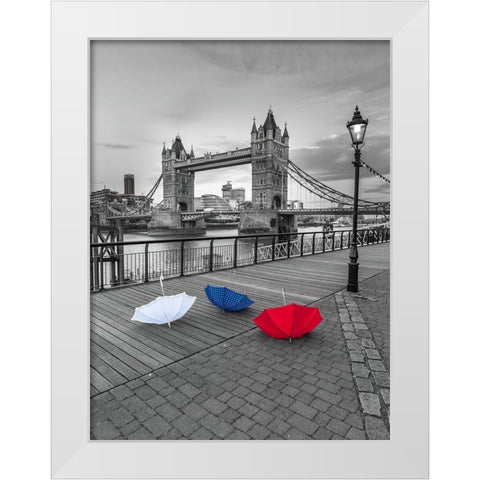 Colorful umbrellas on promenade near Tower bridge-London-UK White Modern Wood Framed Art Print by Frank, Assaf