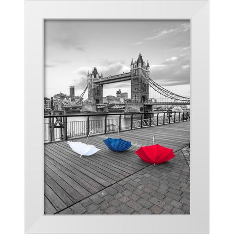 Colorful umbrellas on promenade near Tower bridge, London, UK White Modern Wood Framed Art Print by Frank, Assaf