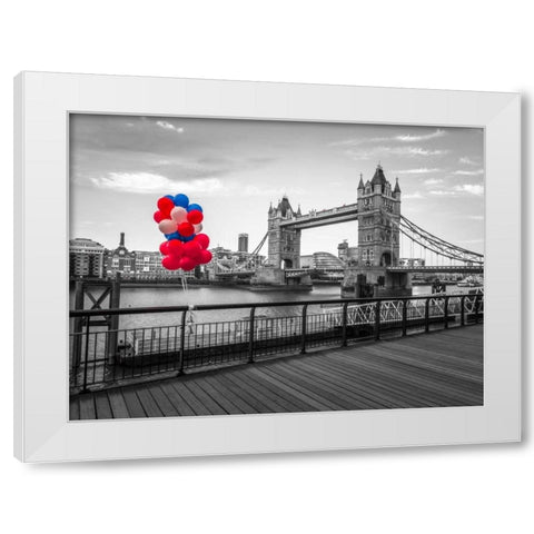 Balloons on promenade near Tower bridge, London, UK White Modern Wood Framed Art Print by Frank, Assaf