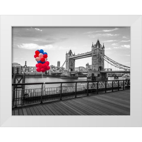 Balloons on promenade near Tower bridge, London, UK White Modern Wood Framed Art Print by Frank, Assaf