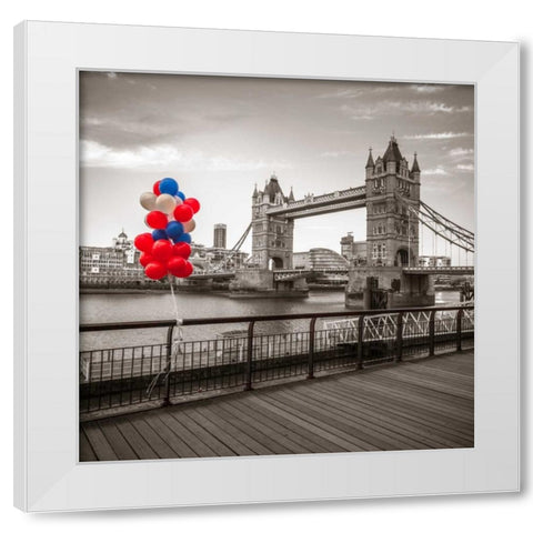Balloons on promenade near Tower bridge, London, UK White Modern Wood Framed Art Print by Frank, Assaf