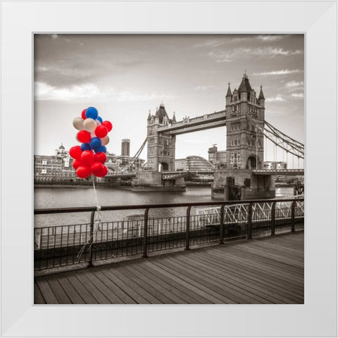 Balloons on promenade near Tower bridge, London, UK White Modern Wood Framed Art Print by Frank, Assaf