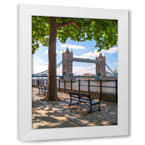 Thames promenade with Tower bridge in background, London, UK White Modern Wood Framed Art Print by Frank, Assaf