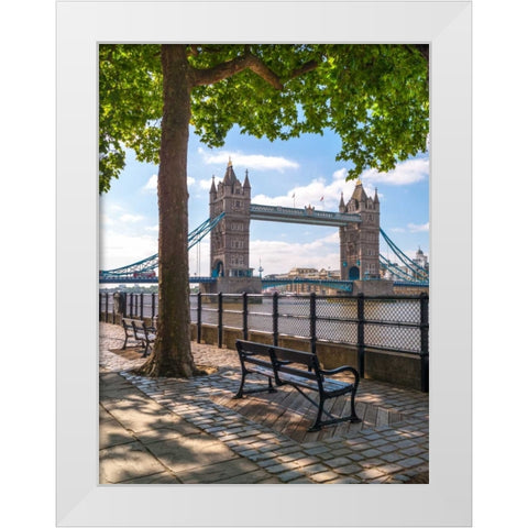 Thames promenade with Tower bridge in background, London, UK White Modern Wood Framed Art Print by Frank, Assaf