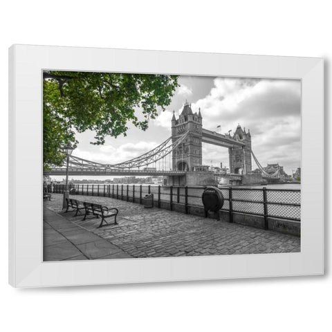 Thames promenade with Tower bridge in background, London, UK White Modern Wood Framed Art Print by Frank, Assaf