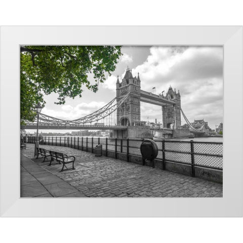 Thames promenade with Tower bridge in background, London, UK White Modern Wood Framed Art Print by Frank, Assaf