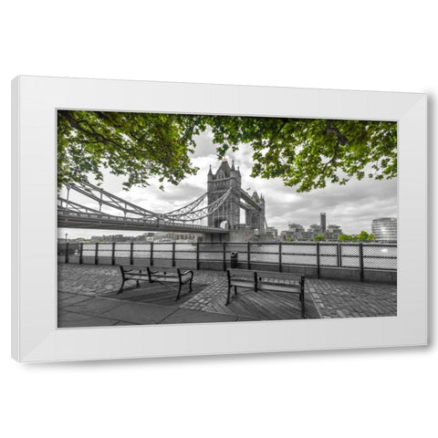 Thames promenade with Tower bridge in background, London, UK White Modern Wood Framed Art Print by Frank, Assaf