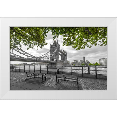 Thames promenade with Tower bridge in background, London, UK White Modern Wood Framed Art Print by Frank, Assaf